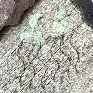 Marble Cloud Earrings - Polymer Clay - Blue & Gold - Handmade